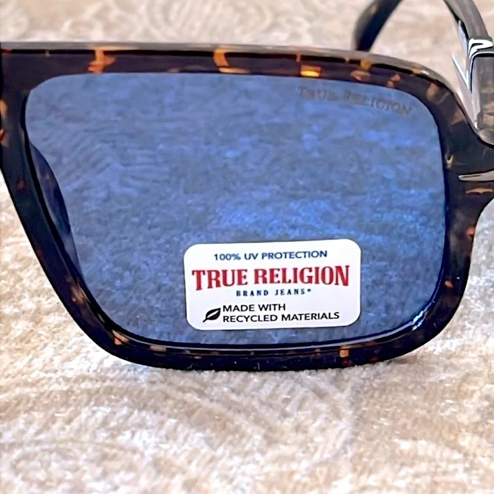 Brand New True Religion Tortoise Shell Retro Aviator Shield Sunglasses Blue Lens